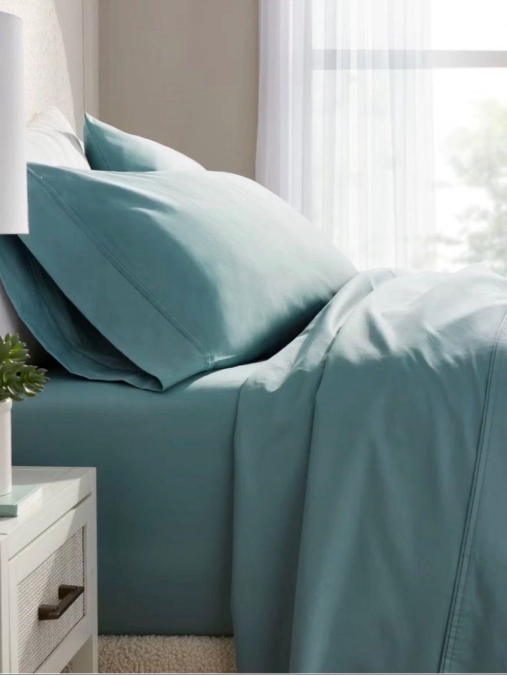 4 pc Threshold Performance 400 TC Light Teal 100% Cotton Queen Sheet Set NWOT